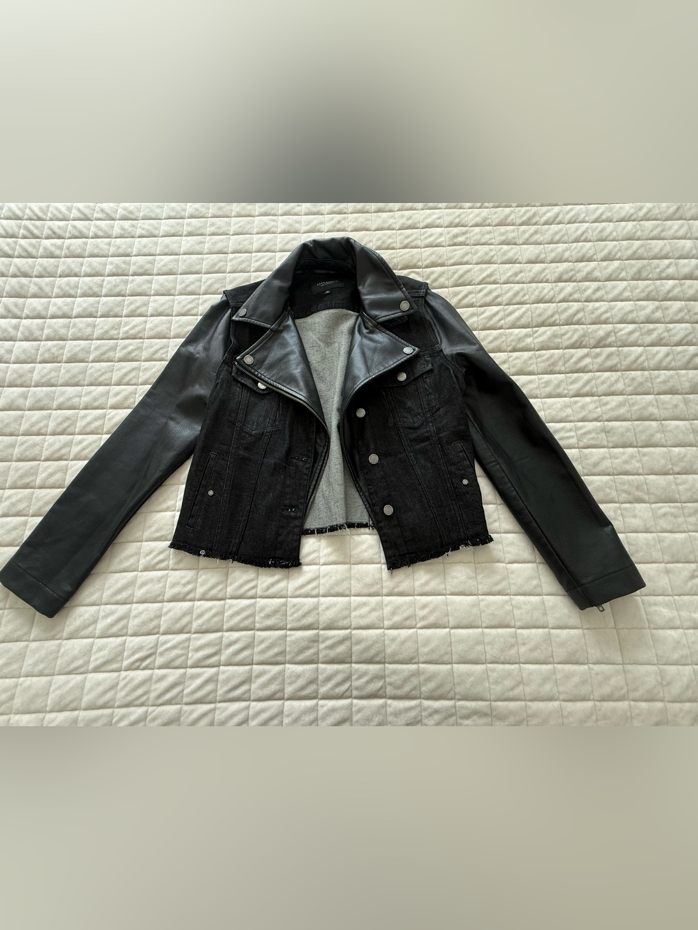 Liverpool Black Motorway Hybrid Faux Leather and Denim Jacket - Women